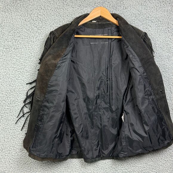 Vintage Suede Fringe Jacket‎ Mens Medium Black Genuine Leather Western Boho 80s - Picture 5 of 6